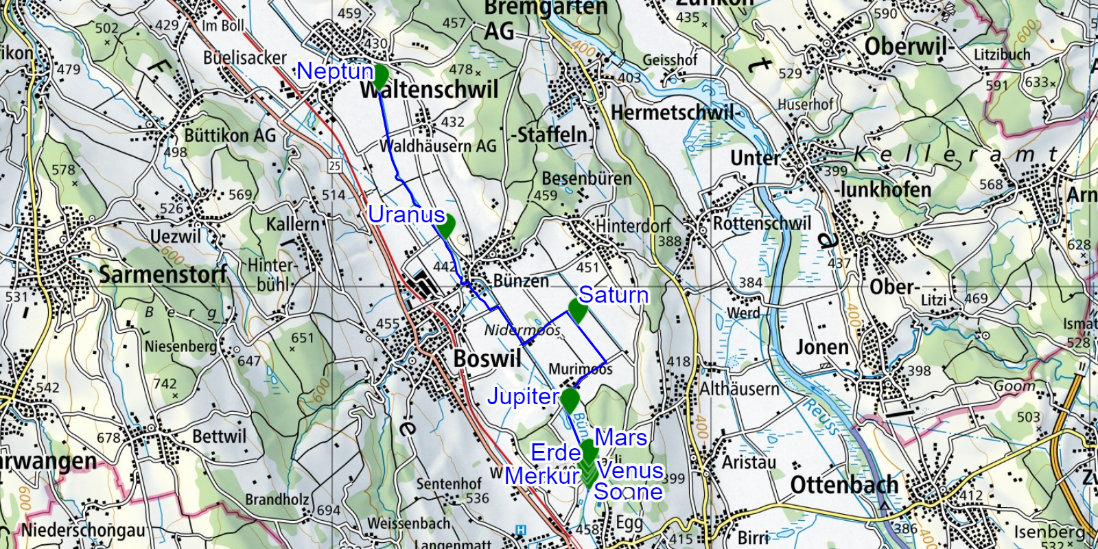 Planetenweg Übersicht